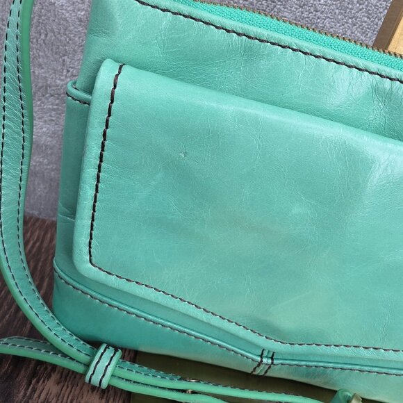 HOBO Amble Crossbody Bag Mint Green Leather Small Multi Pocket Magnetic Zip Boho - Picture 5 of 15